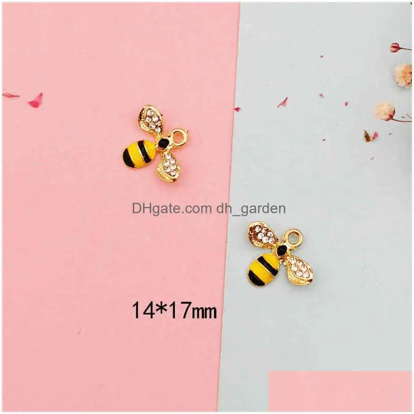 10 pcs lovely rhinestone bee enamel pendants for diy jewelry accessories finding earring gold color metal insect charms