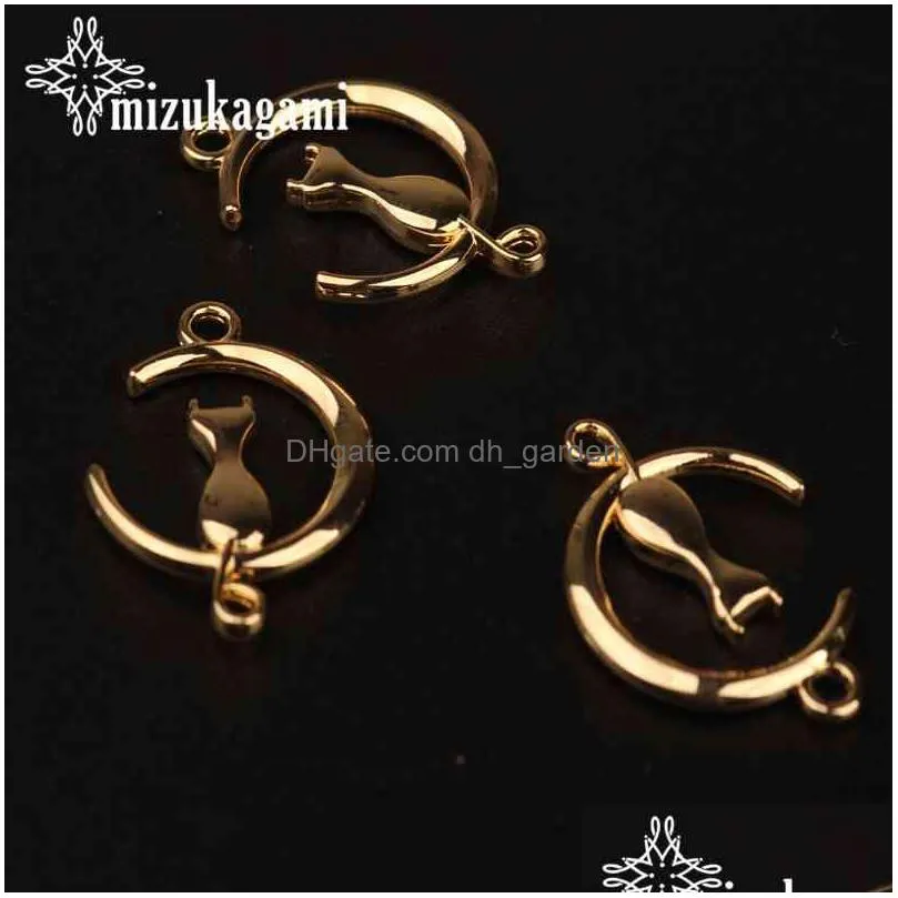 28mm zinc alloy pendant gold hollow moon cat shape charms connector for diy necklace jewelry making finding accessories