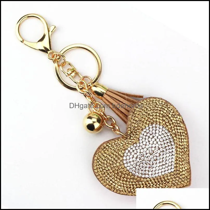 creative small gift rhinestone flannel alloy key rings pendant peach heart shape keychain