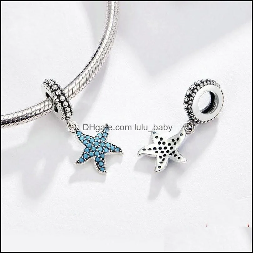 blue cz full pave setting cute starfish dangle charm pendant fit pandora bracelet 100 genuine 925 sterling silver 65 w2