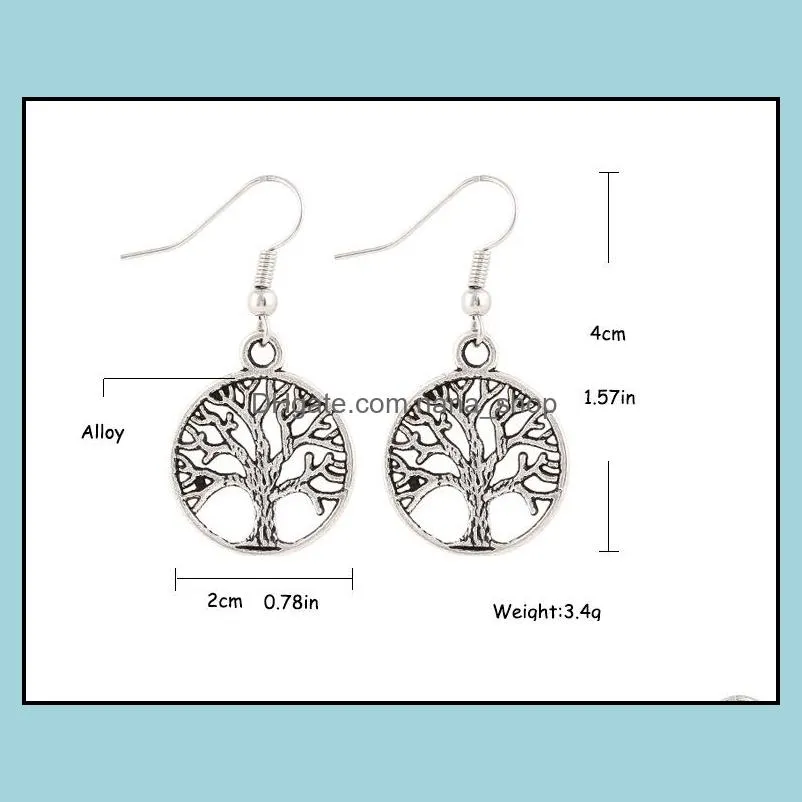 2016 fashion women drop earrings 925 silver fish ear hook chandelier earring antique silver tree of life dangle earrings