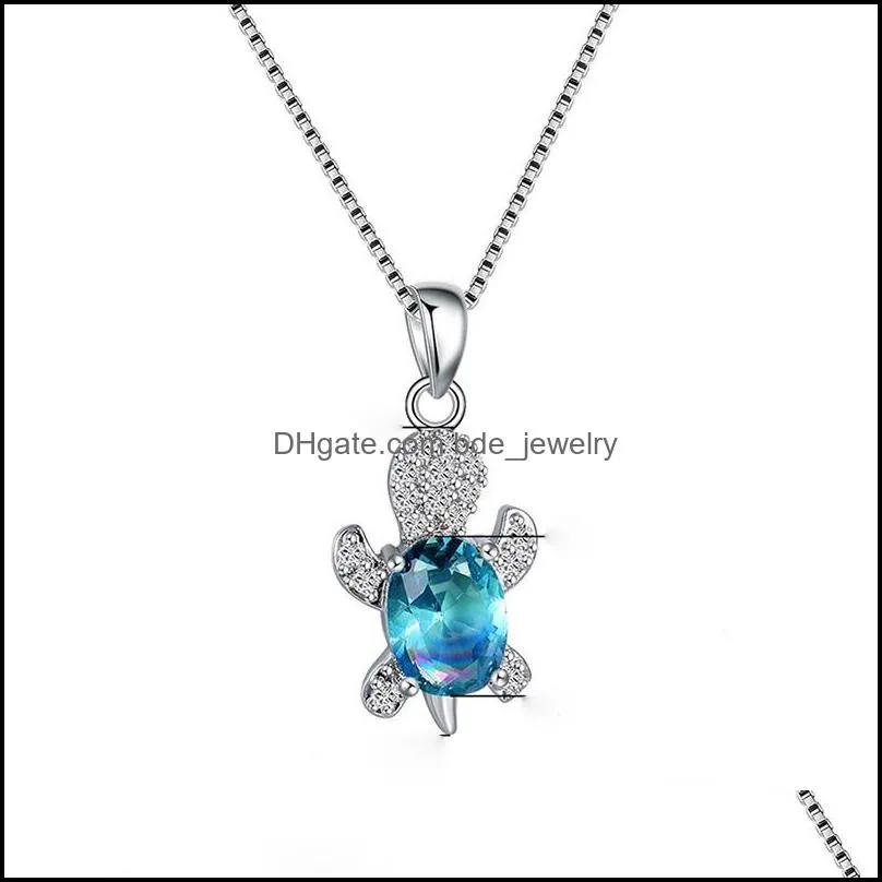 cute blue purple oval zircon pendant rainbow stone cute turtle necklaces for women fashion jewelry multicolor crystal animal necklace