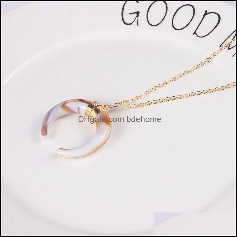  faux ivory bone double horn moon necklaces for women crescent shape pendant gold chain choker fashion jewelry gift
