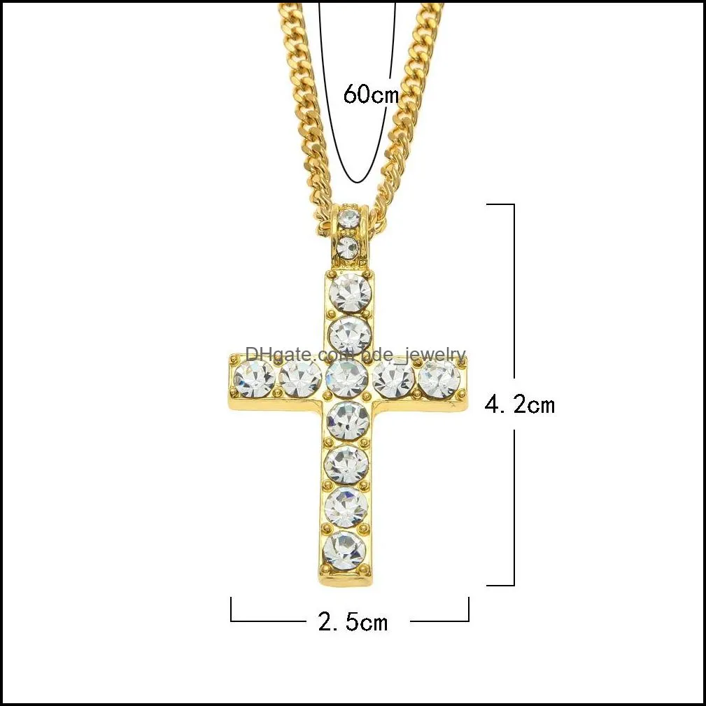 mens iced out cross necklaces for women hip hop bling crystal crucifix pendant gold silver chains rapper hiphop jewelry gift