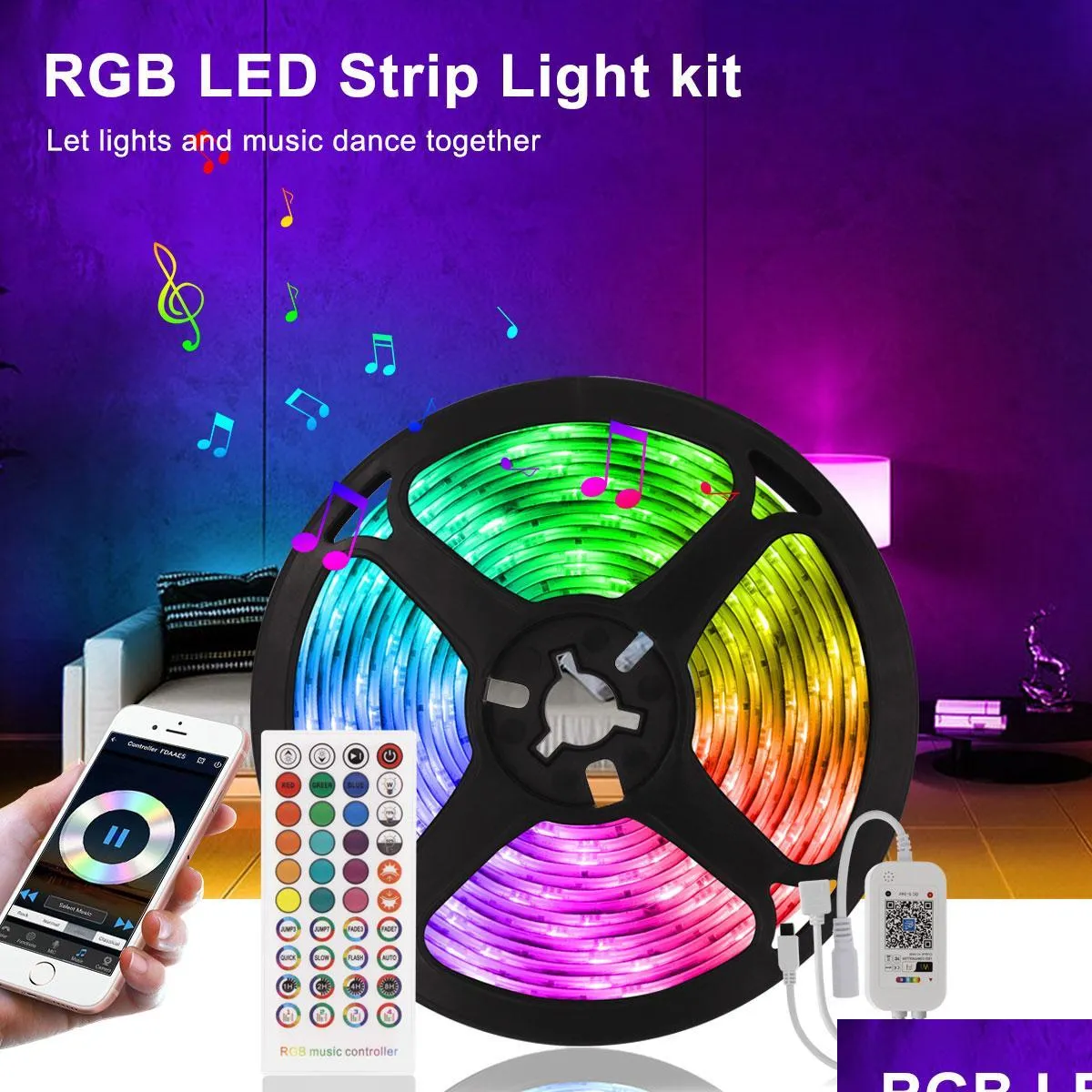 16.4ft 32.8ft 49.2ft 65.6ft led strip lights micomlan music sync color changing rgb led strip builtin mic bluetooth app controlled