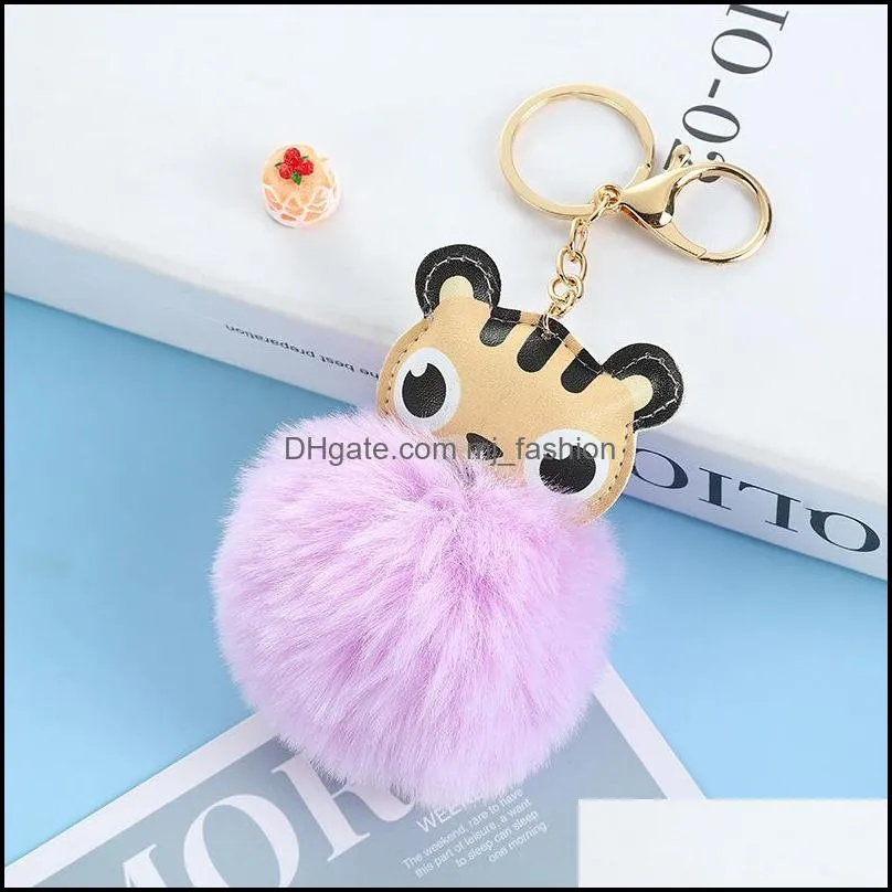rabbit fur ball key rings adorable cat head doll keychains animal pompom keyfobs pendant charm jewelry p50fa
