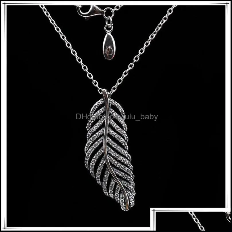 glitter feather necklace 925 sterling silver for pandora jewelry fashion high quality elegant ladies necklace with original box 271 t2