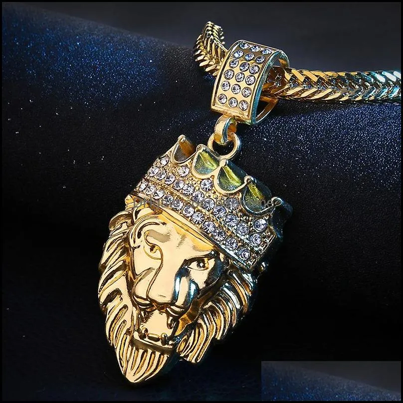 mens iced out  head necklace bling crystal animal pendant gold long chains for women hip hop jewelry