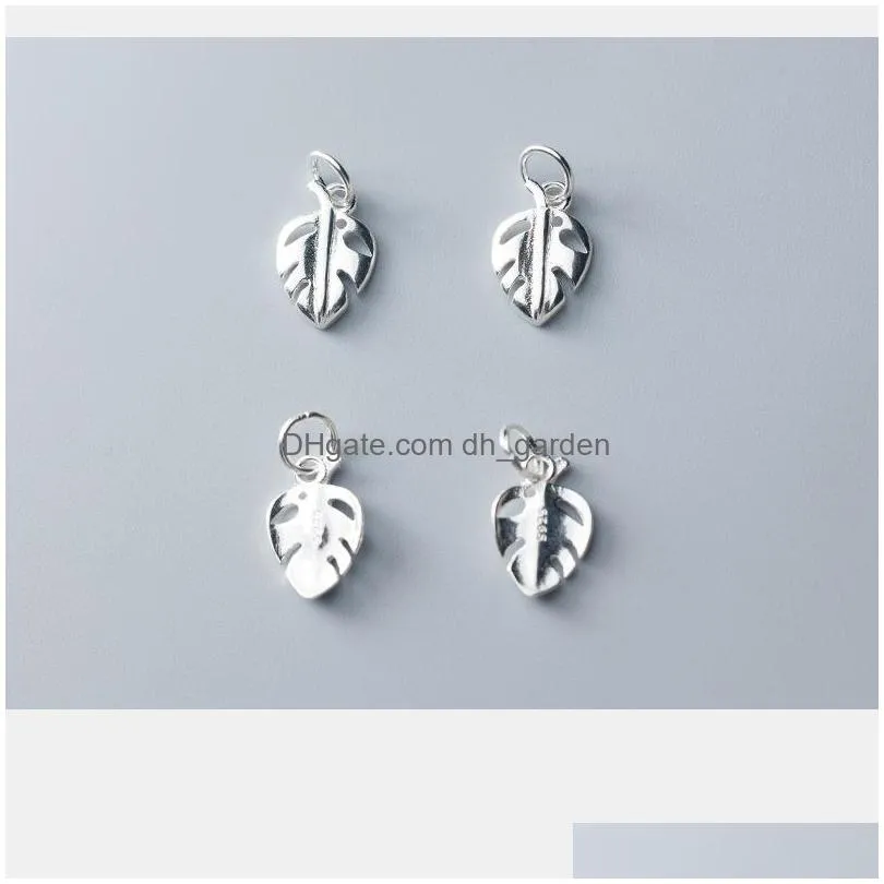 hollow out craftwork leaf charms 13mm 925 sterling silver fine small dangle pendants diy women men jewelry findings for birthday