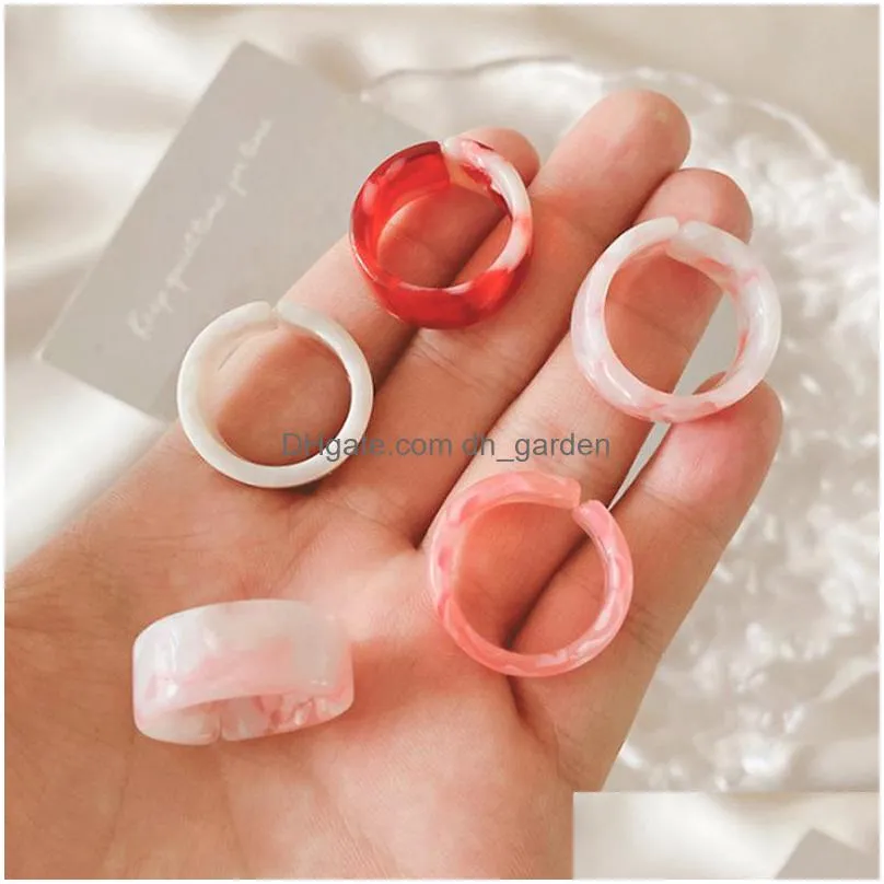 cluster rings 5pcs 2021 trend korean ins vintage colorful resin geometric round set for women girls simple aesthetic jewelry gifts