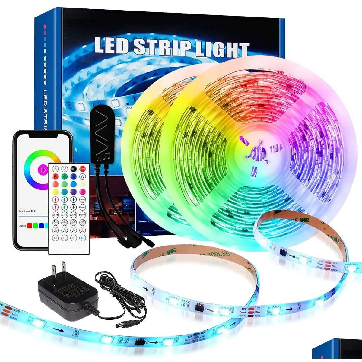 2022 smart rgbic led strip lights 16.4ft 32.8ft bluetooth app control remote music sync color changing for bedroom kitchen home decoration