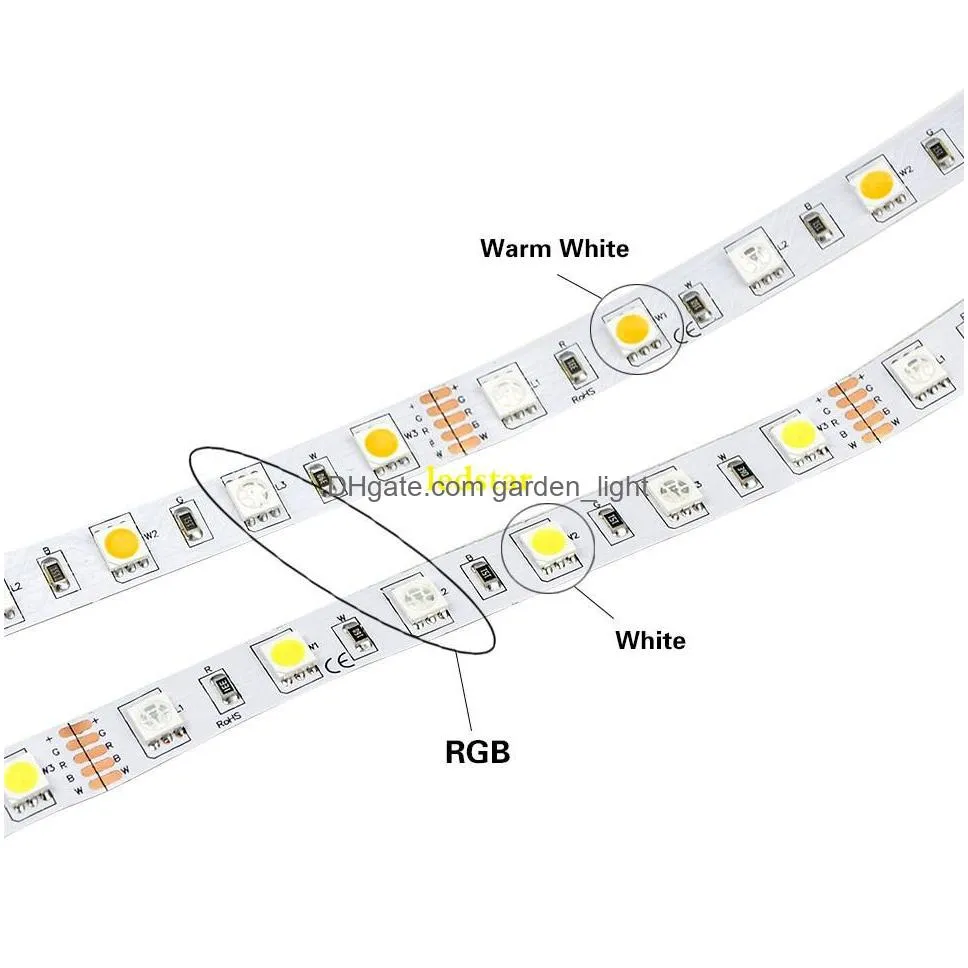 smd 5050 rgbw 5m led strip light tape rgbaddwhite/warm white dc12v flexible ribbon lamp 60leds/m 40key controller add 3a power supply