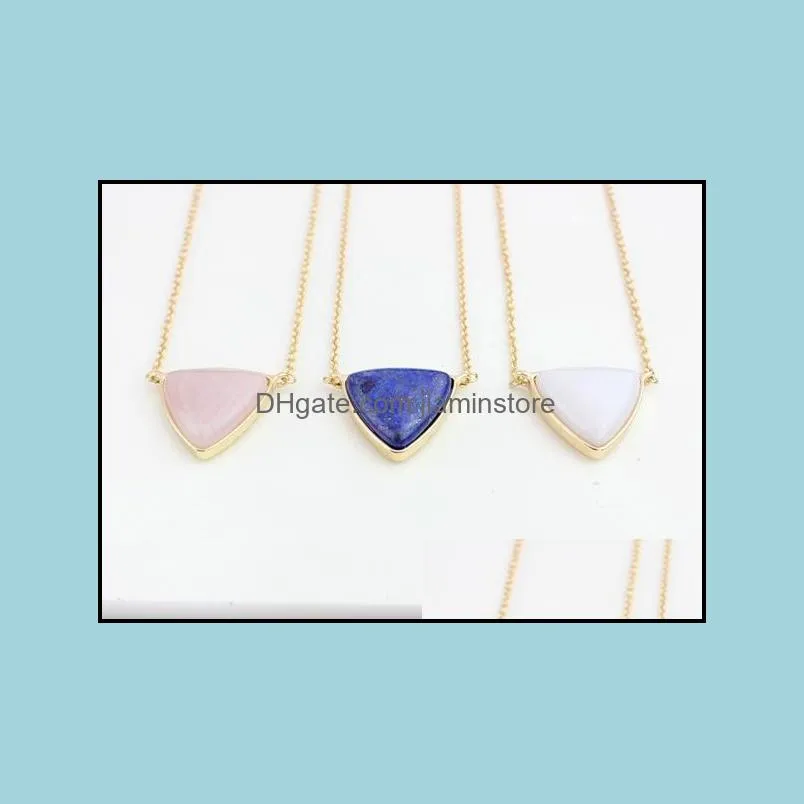 fashion blue pink quartz necklace triangle natural stone gold plated necklaces for women jewelry