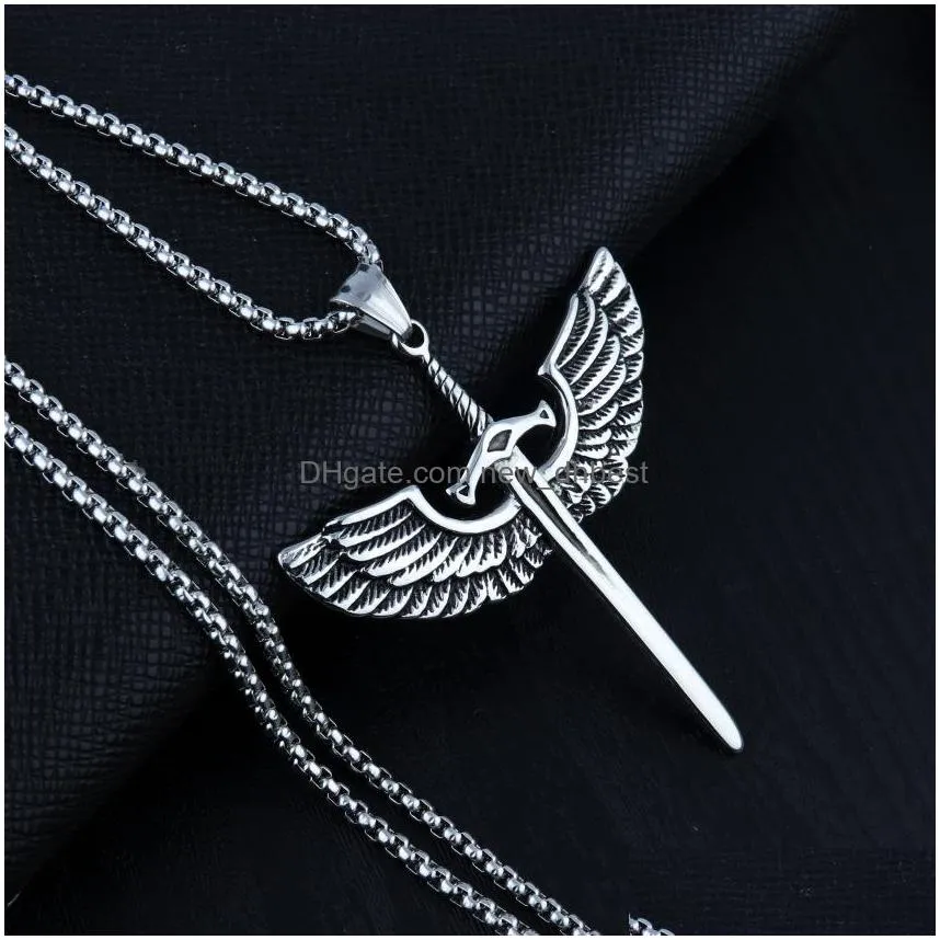 fashion jewelry punk cross necklace men hiphop angel wing cross pendant necklace