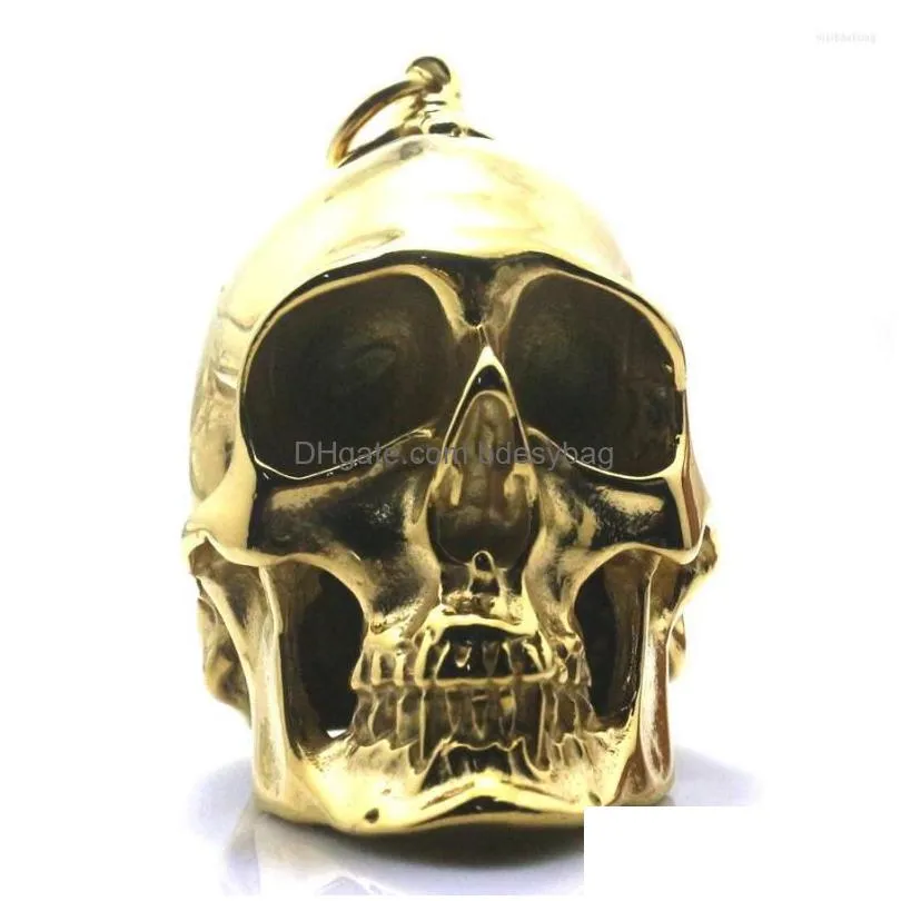 pendant necklaces heavy men boy 316l stainless steel cool polishing big biker skull golden for rider