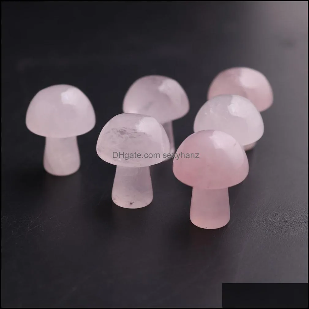 mini mushroom statue natural stone carved decoration rose quartz healing crystal gift room ornament fish tank decor