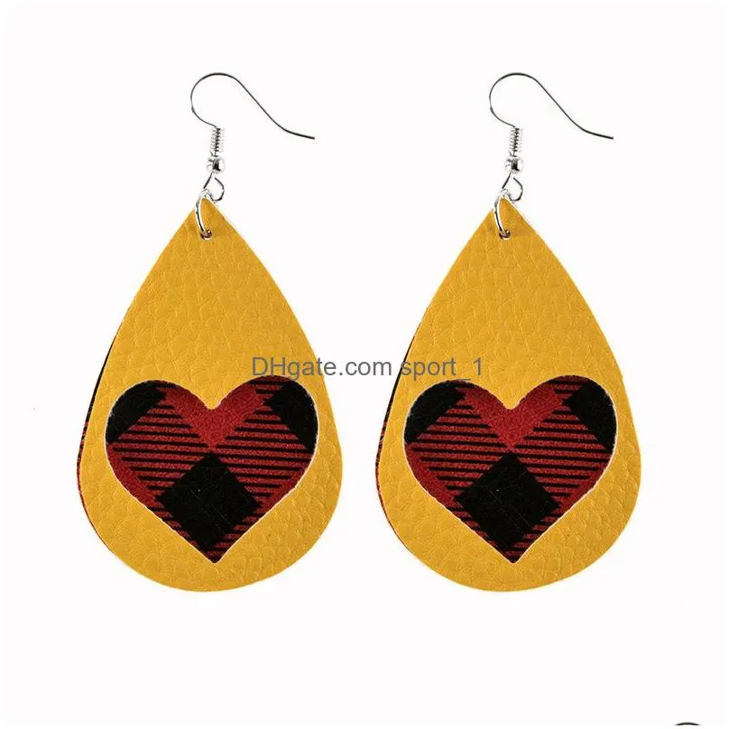 fashion jewelry double layer pu leather earrings heart hollow out faux leather dangle earrings