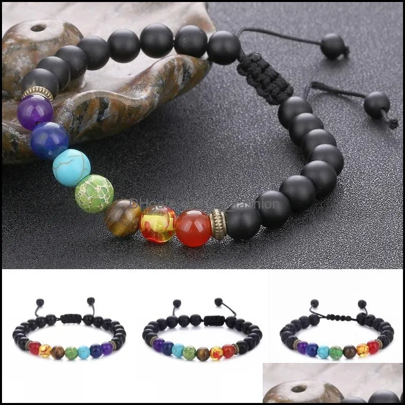 natural stone yoga beads bracelets handmade braided rope bracelet 7 chakra adjustable hand string unisex jewelry dhs b739s