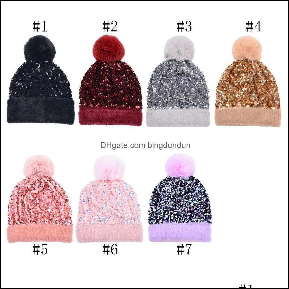 newwinter plus velvet sequins knitted hats for women beanie hat unisex elastic warm hip hop cap soft baggy bonnet rra10693