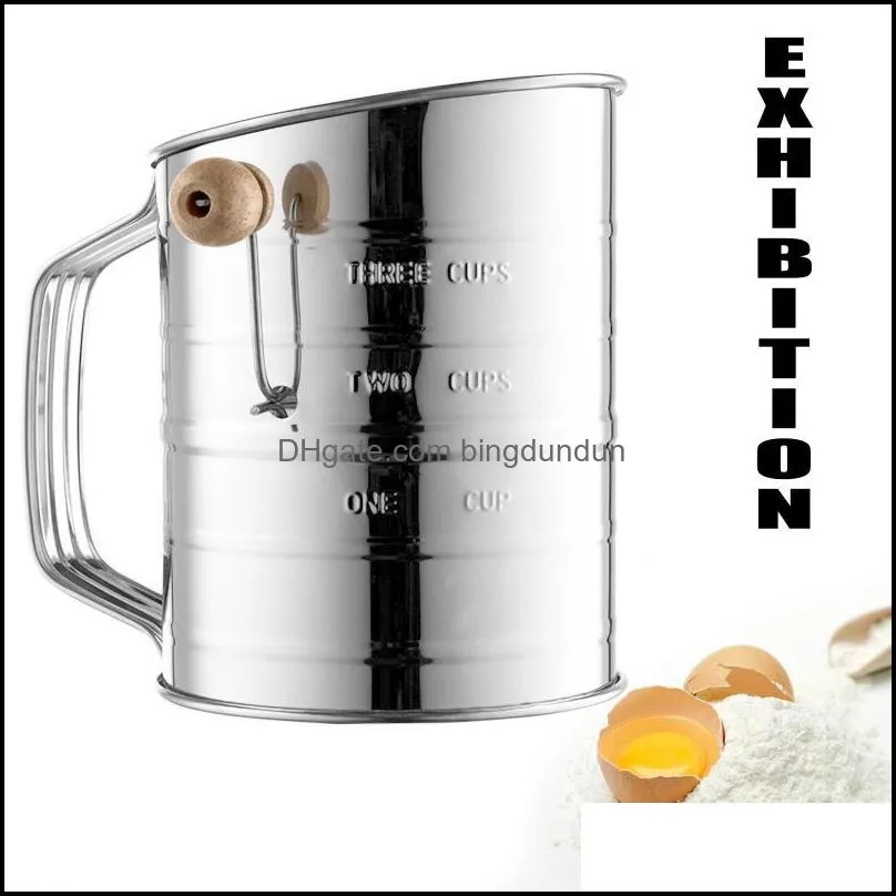 baking pastry tools flour sifter sieve 3cup stainless steel rotary hand crank s ifter with 2wire agitator icing sugar bake utensil