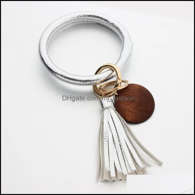 high quality pu leather wristlet key rings bracelet bangle big o loop keychain bracelets with tassel hand chain bangles q41fz