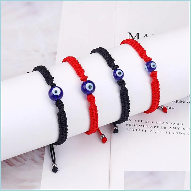 2pcs/lot handmade string evil eye link bracelet for women men girls boys black red thread adjustable lucky amulet bracelet minimalist