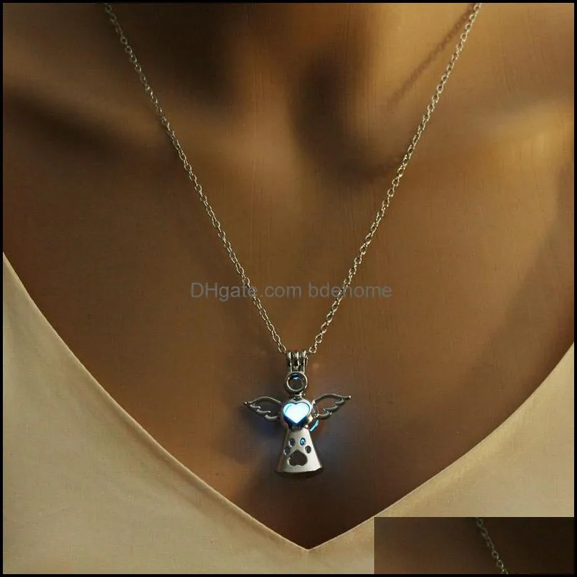 luxury luminous angel wings pendant necklaces glow in the dark open cage locket charm chains for women men fashion jewelry in bulk