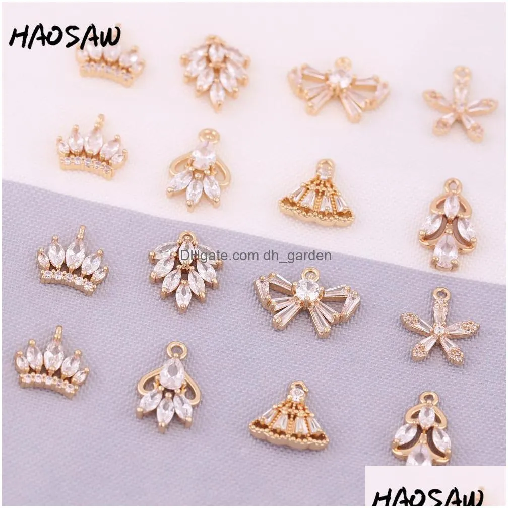 haosaw choose 4pcs clear crystal charm/flower/bow/fan/crown/cooper accessory/diy jewelry making/earring findings