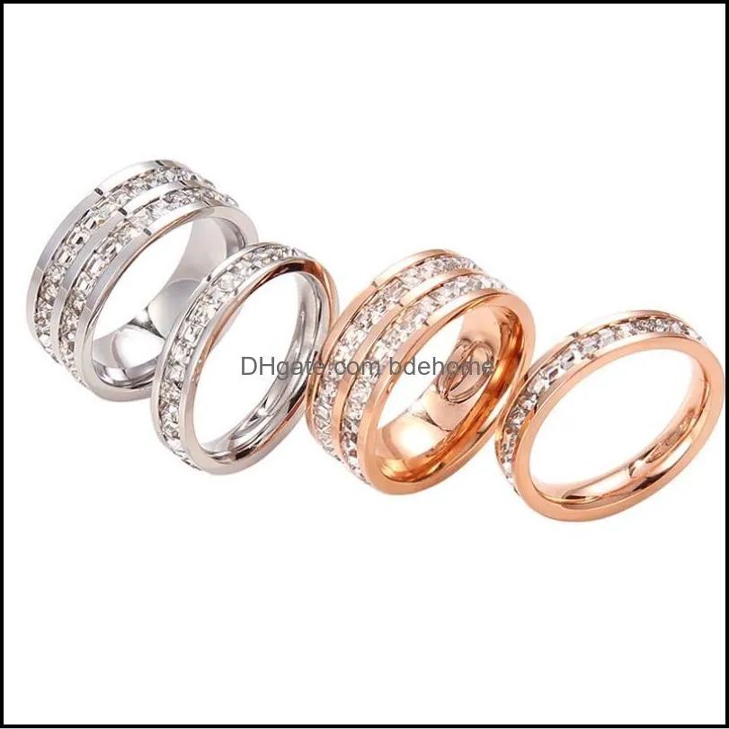 simple rose gold titanium steel couple ring for woman fashion single row zircon finger jewelry girls temperament rings