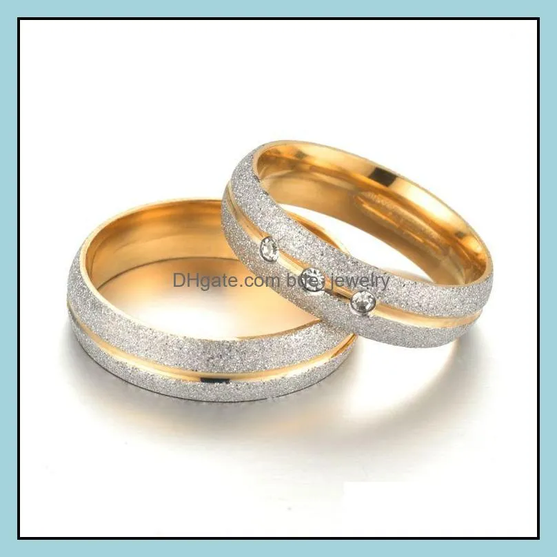 fashion 612 titanium steel gold couple ring frosted pattern wedding mens womens engagement jewelry gift 6mm