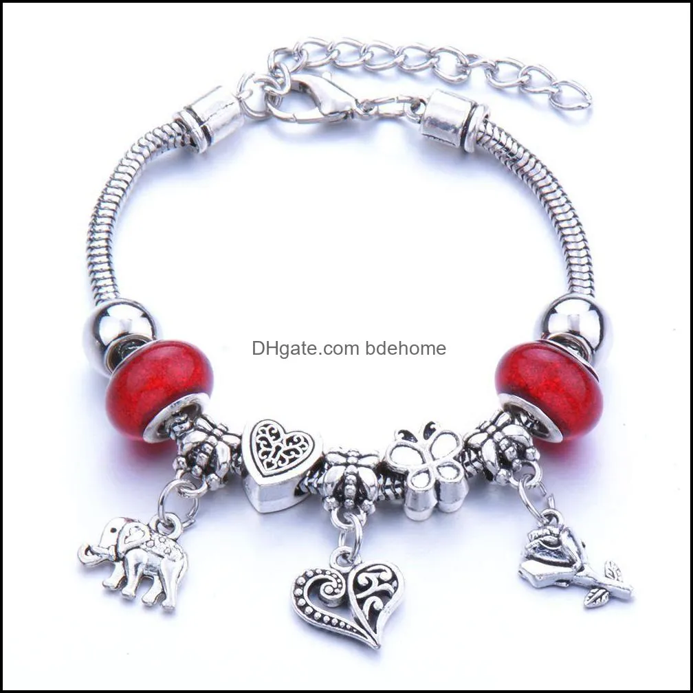 full alloy love tree of life elephant beaded strands bracelets gift lobster buckle snake chain bangles fit jewelry