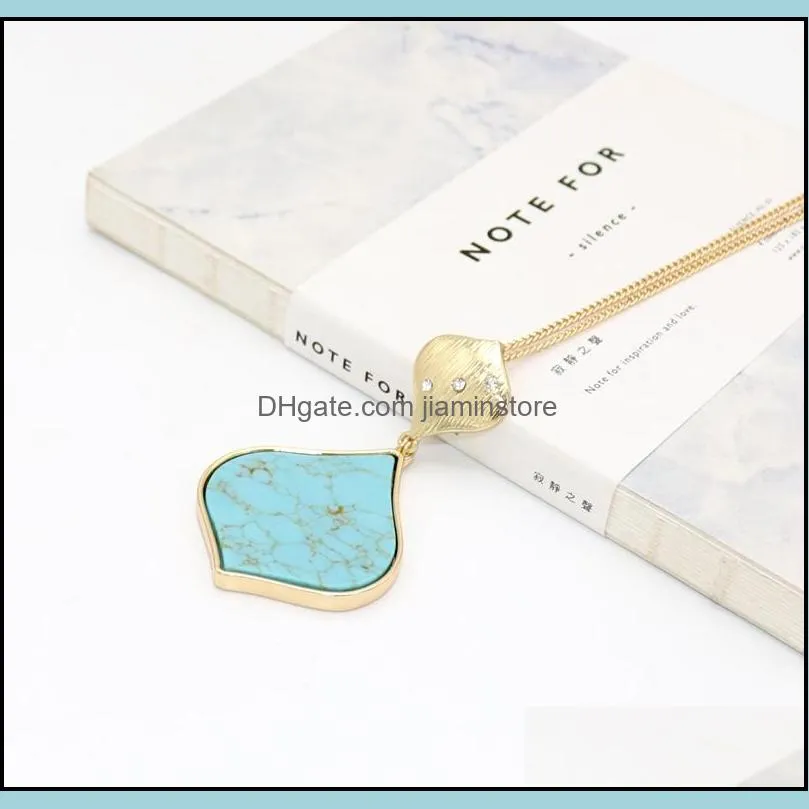 fashion gold plated heart love natual stone necklace turquoise pendant necklace for women jewelry