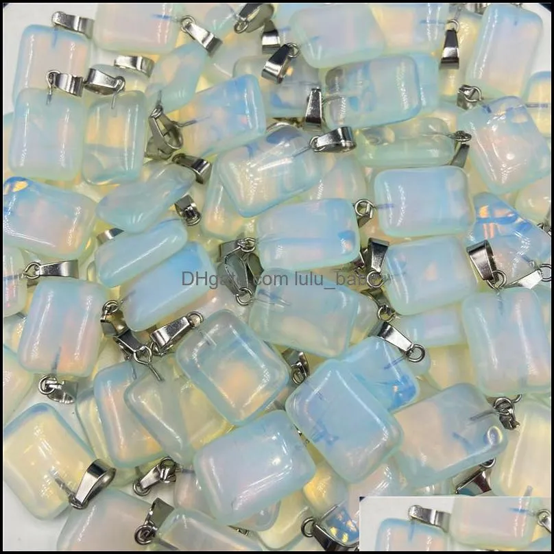 natural stone rectangle charms opal quartz tigers eye turquoise crystal pendants clear gem stone fit necklace making assorted