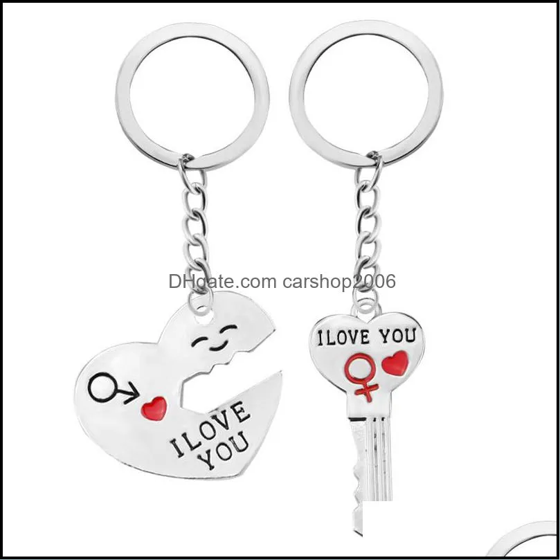  i love you heart pendant necklace keychain jewelry set for women couple romantic key shape couple lover gift wholesale