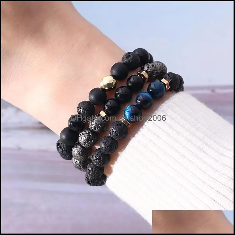 3pcs/set lava rock stone glass bead bracelet chakra charm natural tiger eye stone  oil diffuser chain for women men fashion