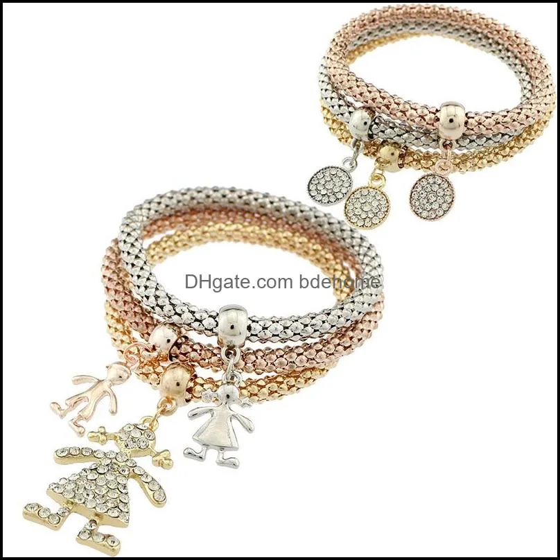 2016 fashion elastic 3 colors bracelets 3 pieces set circle girl charm bangle male female crystal bracelets for high quality jewelry