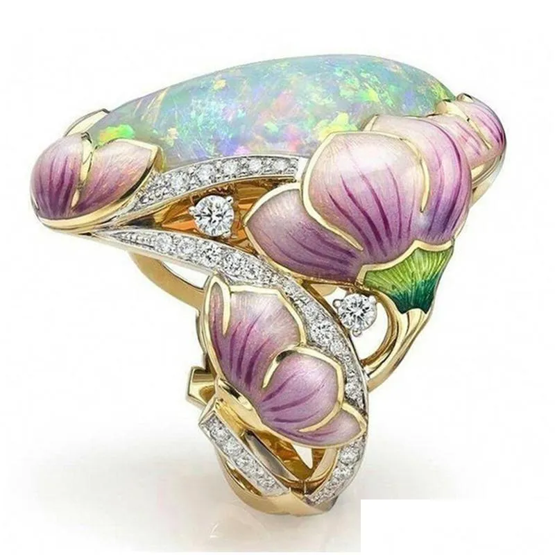 cluster rings vintage romantic flower for women crystal resin finger ring handmade jewelry boho colorful leaves wedding gifts z3p746