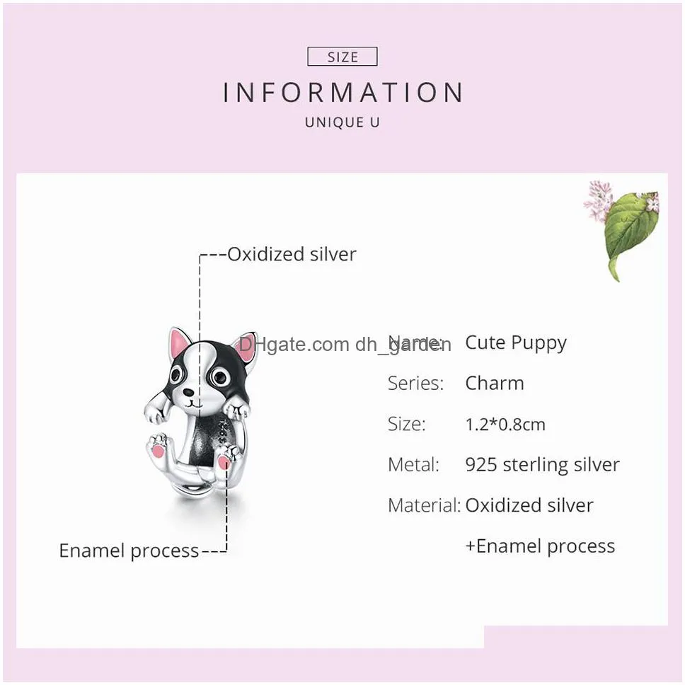 bamoer 925 sterling silver cute puppy charm for 3mm bracelet accessories original silver beads jewelry make bsc388