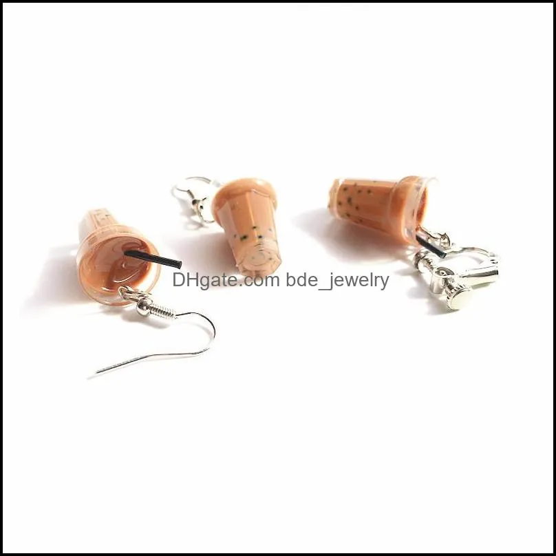 fashion plastic ear clip dangle women cute romantic simulation pendant earrings pearl milk tea food earring