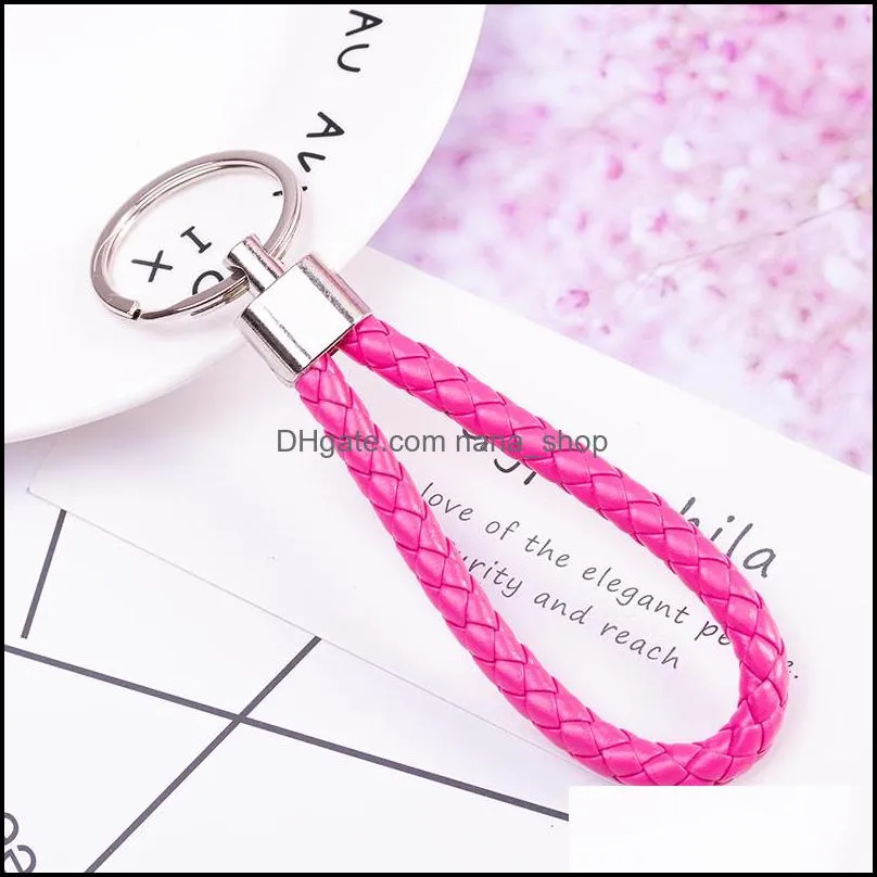  handmade pu leather keychain braided string rope metal key ring woven cord chains holder diy jewelry accessories