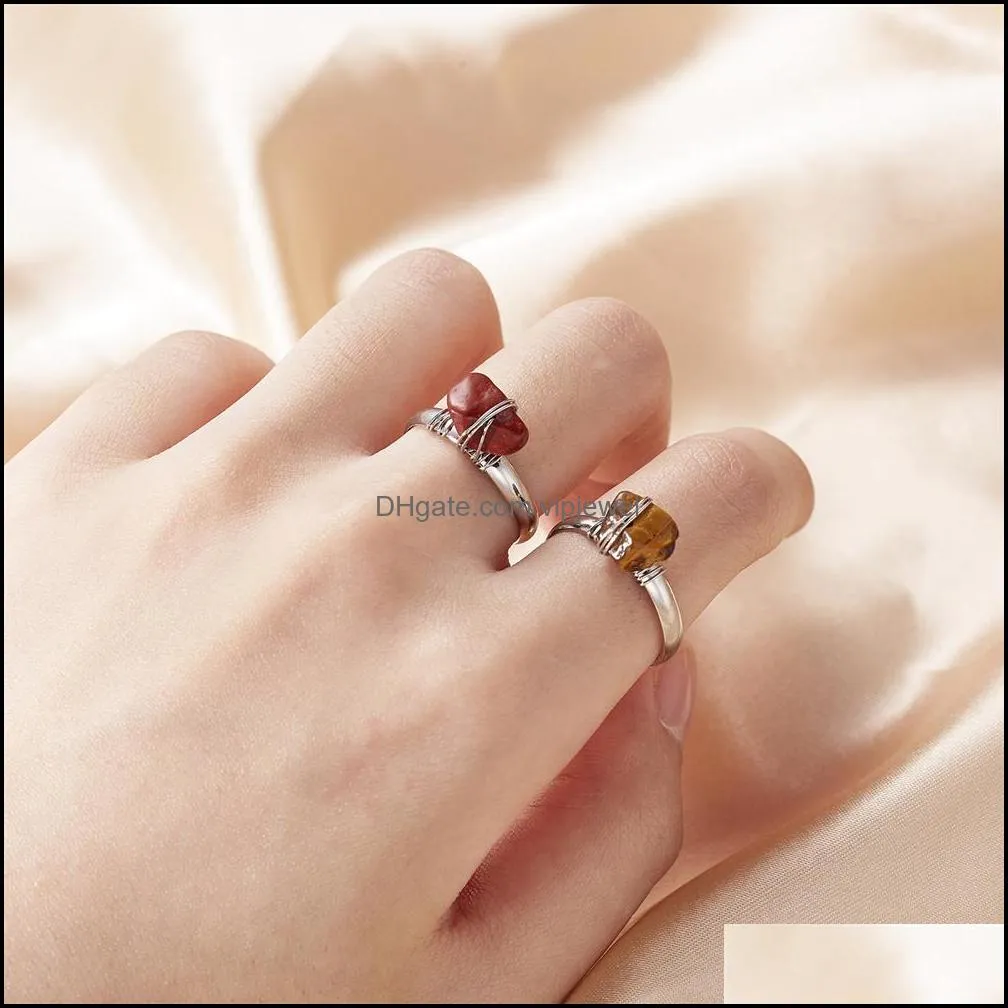 european and american tiger eye solitaire ring fashion natural stone crystal gravel winding open rings bulk wholesale item