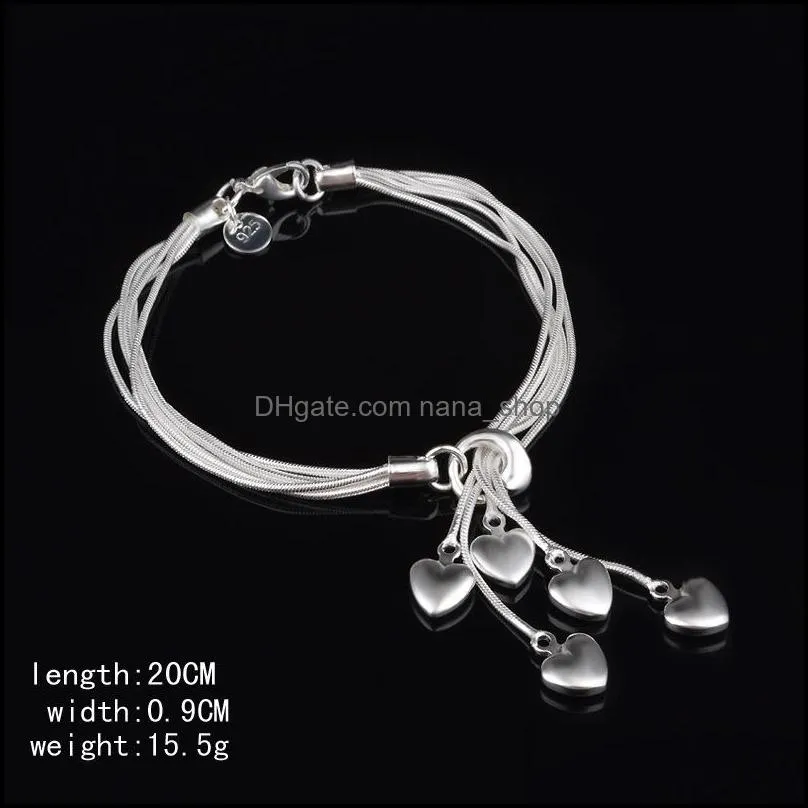 925 sterling silver bracelet high quality 5 love heart charm silver bangles and bracelets snake chains for women ladies fashion