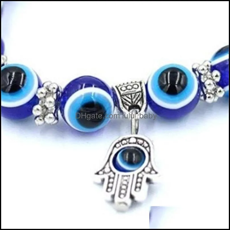 wholesale lucky fatima hamsa hand blue evil eye charms bracelets bangles beads turkish pulseras for women 2018 jewelry 664 q2