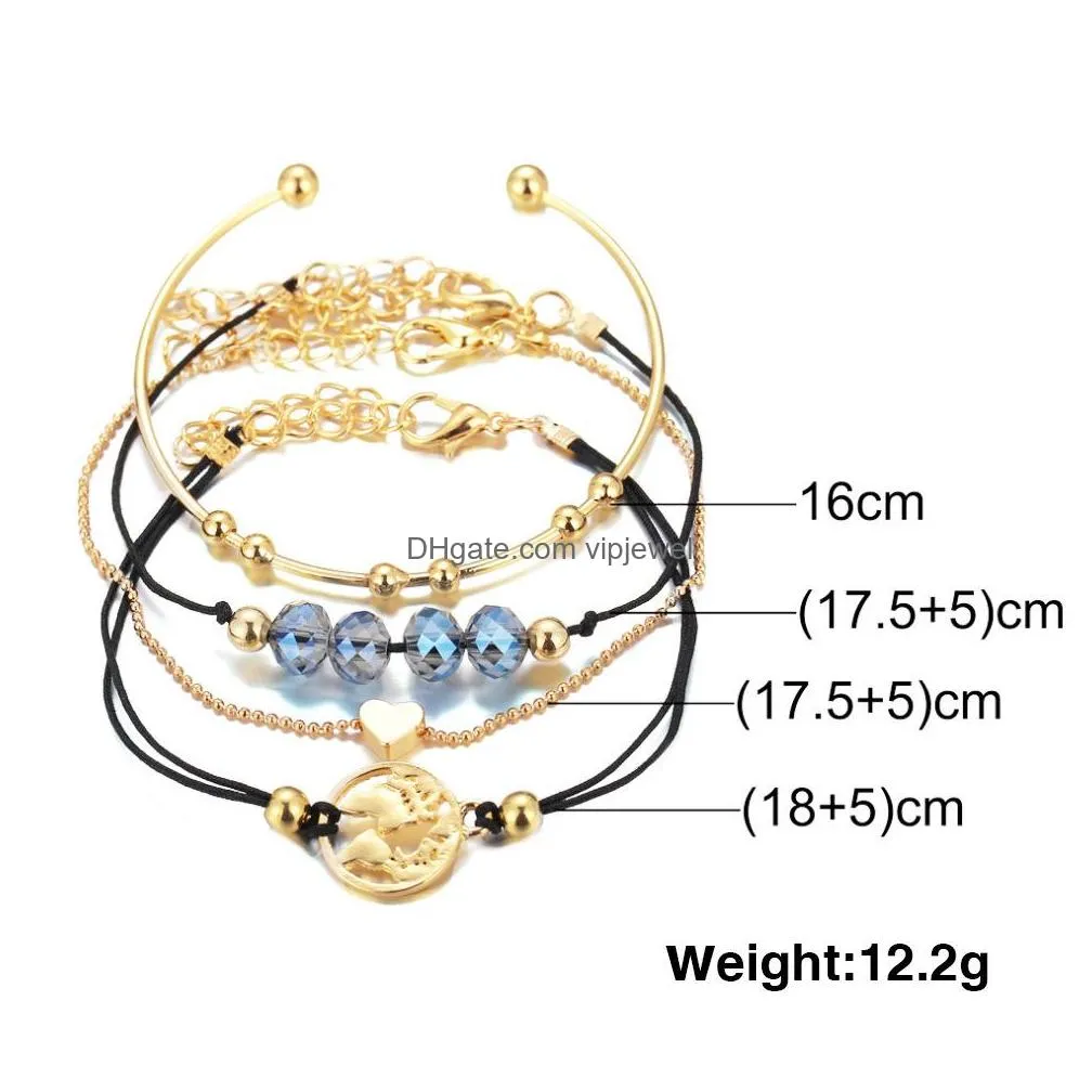 fashion jewelry bracelet set metal map beads chain bangle bracelets 4pcs set