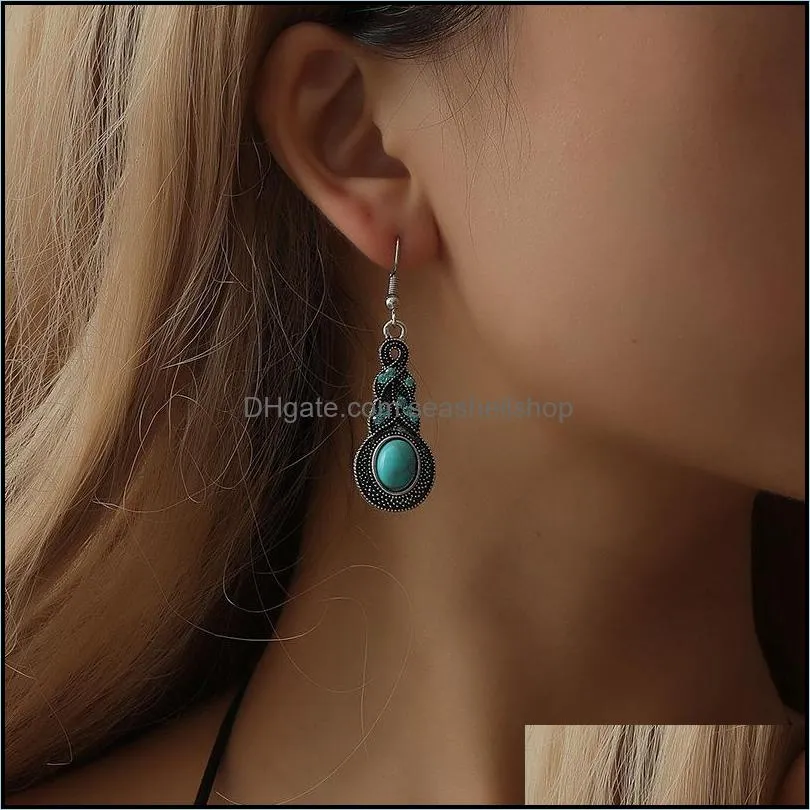 retro turquoise jewelry sets for women bohemian personality blue crystal necklace earrings vintage party wedding jewelry set