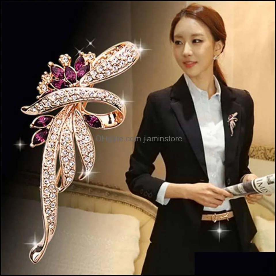 fashion crystal brooch elegant bauhinia brooch lapel pin rhinestone wedding jewelry ladies294b