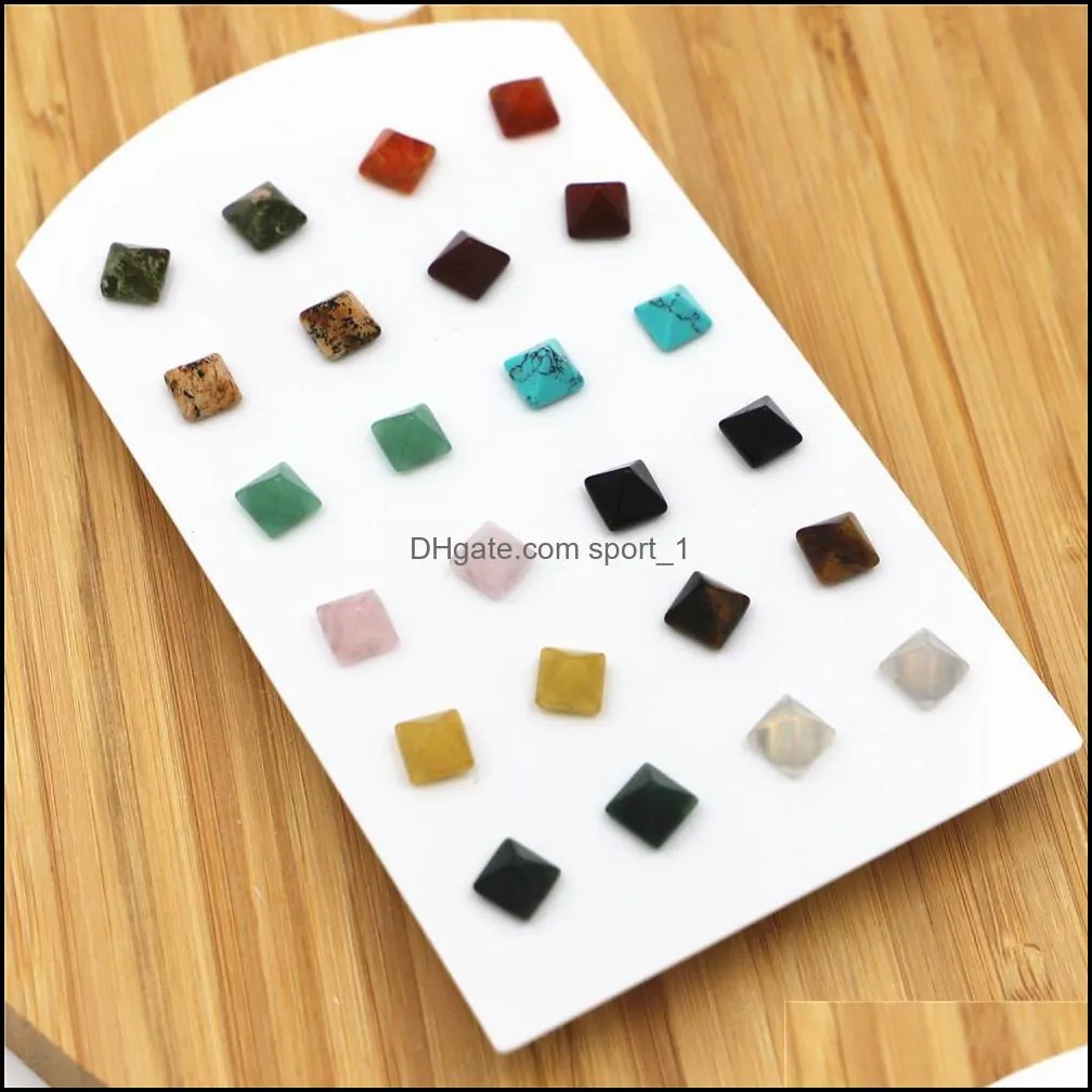 8x8mm pyramid natural stone crystal tiger eye rose quartz turquoises amethyst red agate beads stud earring for women earrings