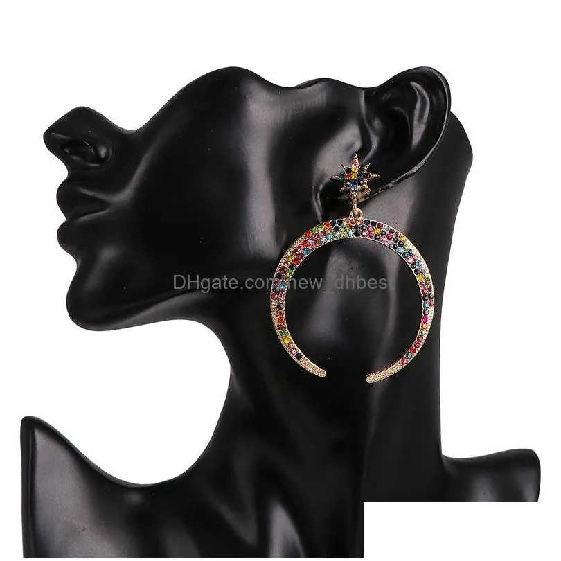 fashion jewelry crescent earrings colorful rhinstone exaggeration vintage earrings
