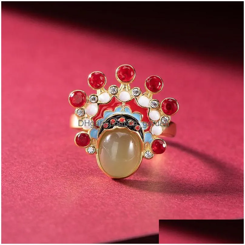 cluster rings original design chinese traditional culture peking opera south red tourmaline open ring charm charming womens brand