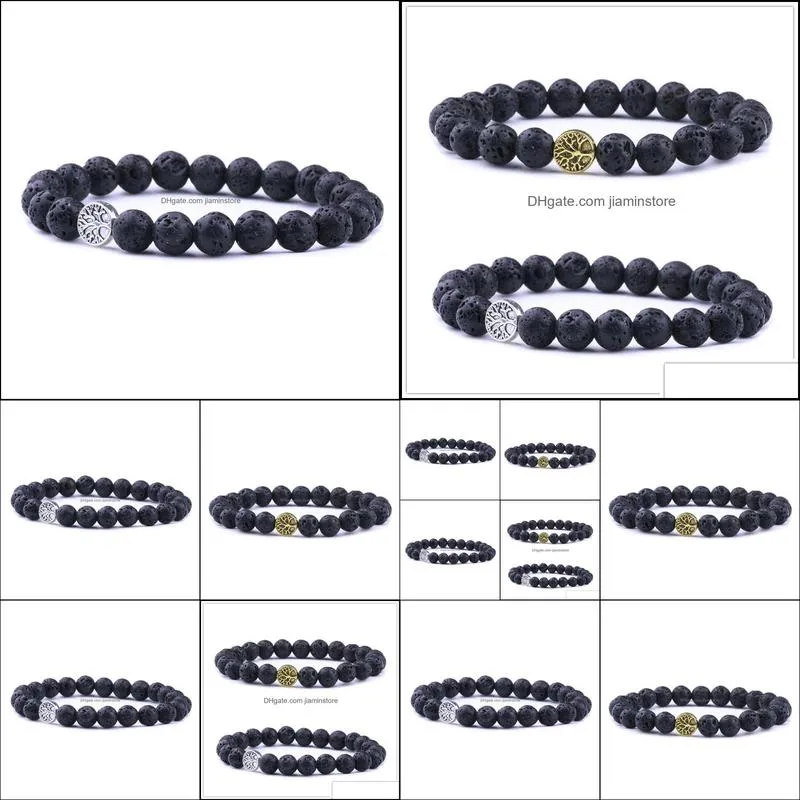 fashion 8mm black lava stone tree of life beads bracelets diy aromatherapy  oil diffuser bracelet for women men friend